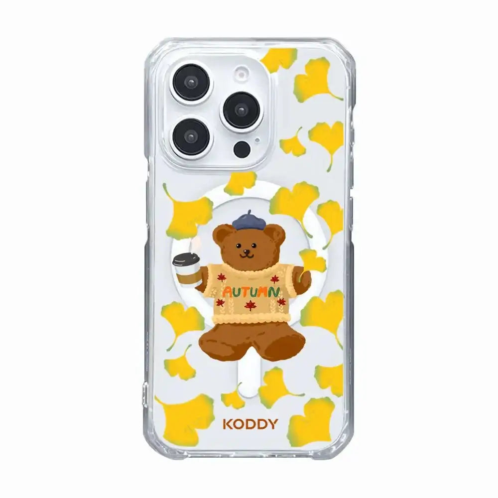 Autumn Teddy Bear With Yellow Fall Leaves Phone Case