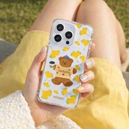 Autumn Teddy Bear With Yellow Fall Leaves Phone Case - KODDYaesthetic iphone case UK
