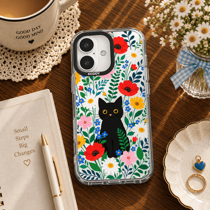 Black Cat & Wildflower iPhone Case-KODDY aesthetic iphone case UK