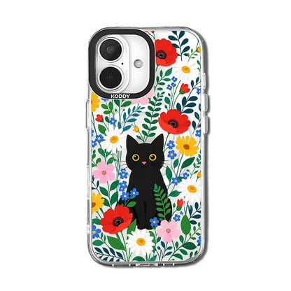 Black Cat & Wildflower iPhone Case