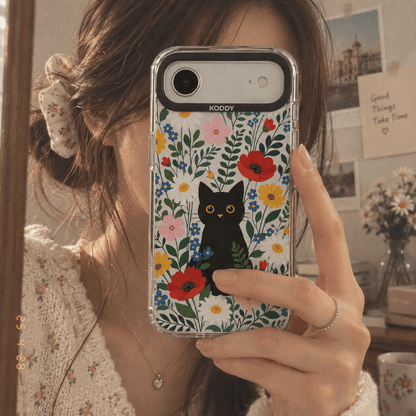 Black Cat & Wildflower iPhone Case-KODDY aesthetic iphone case UK