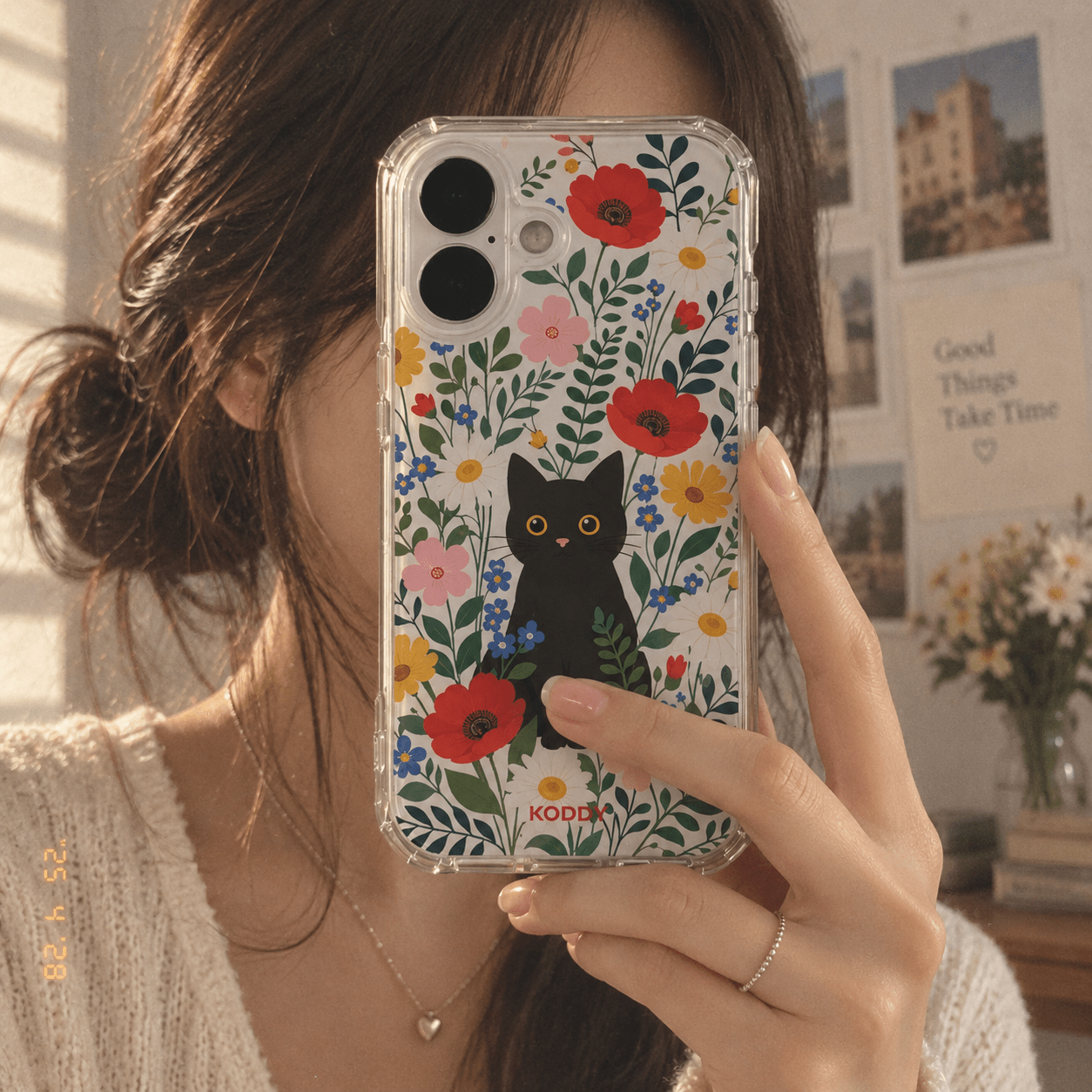 Black Cat & Wildflower Phone Case-KODDY aesthetic iphone case UK