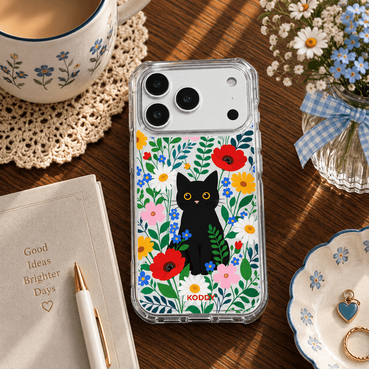 Black Cat & Wildflower Phone Case-KODDY aesthetic iphone case UK