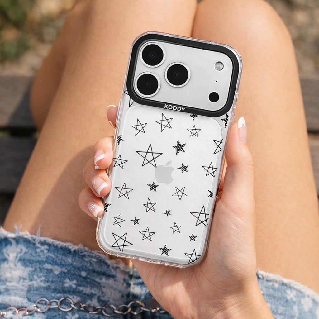 Black Doodle Star Clear iPhone Case - KODDY aesthetic iphone case UK