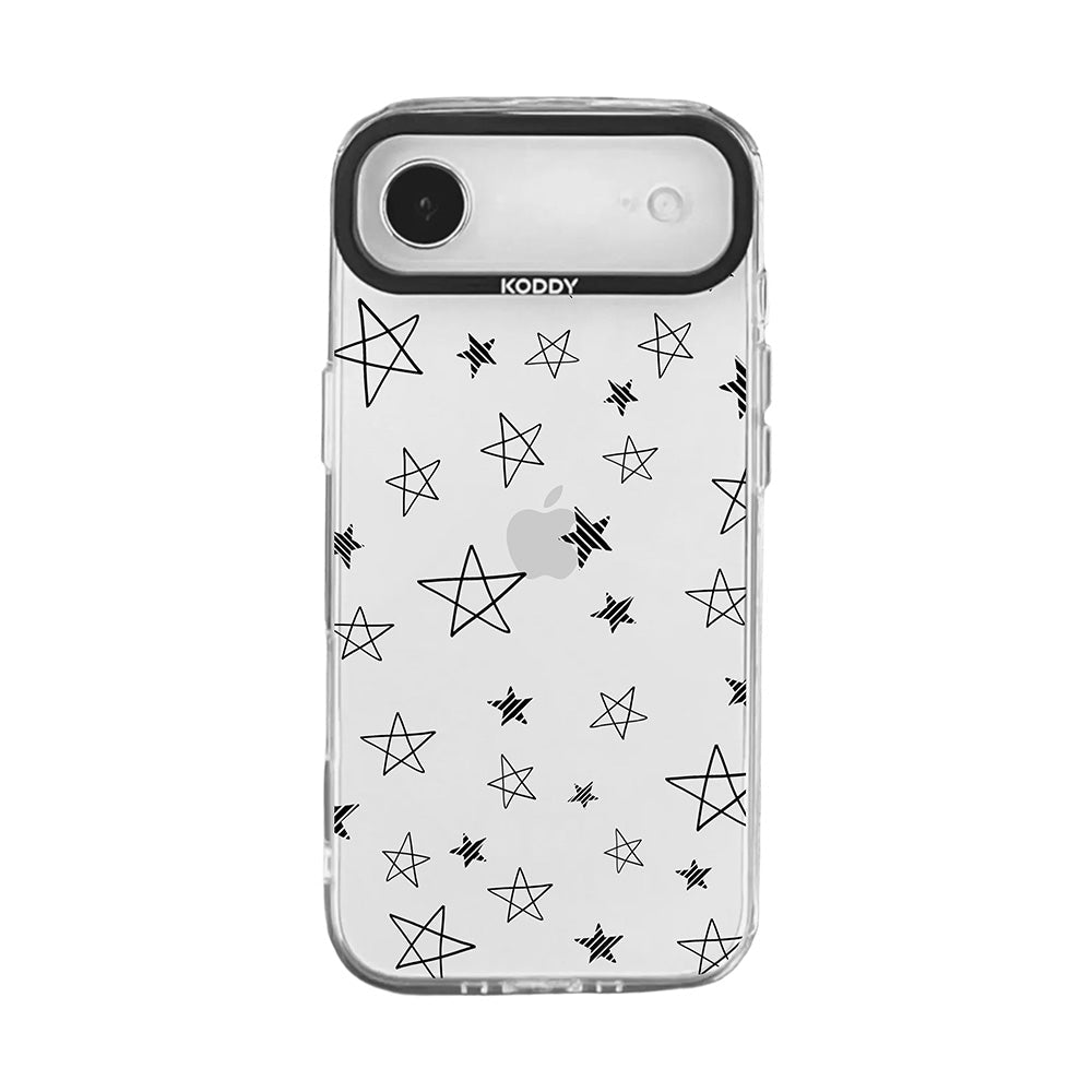 Black Doodle Star Clear iPhone Case
