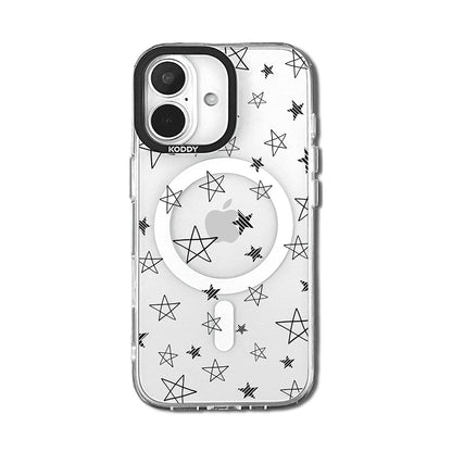 Black Doodle Star Clear iPhone Case