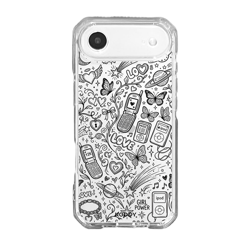 Black Y2K Doodle Pattern Clear Phone Case-KODDY aesthetic iphone case UK