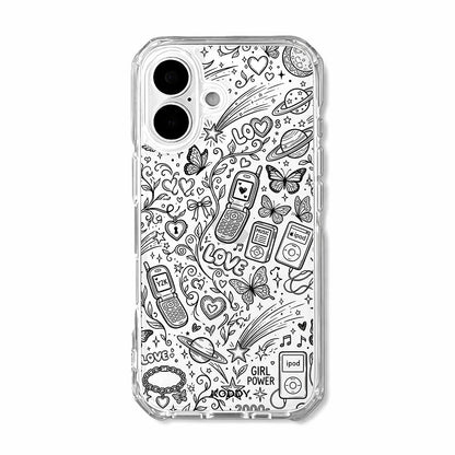 Black Y2K Doodle Pattern Clear Phone Case-KODDY aesthetic iphone case UK