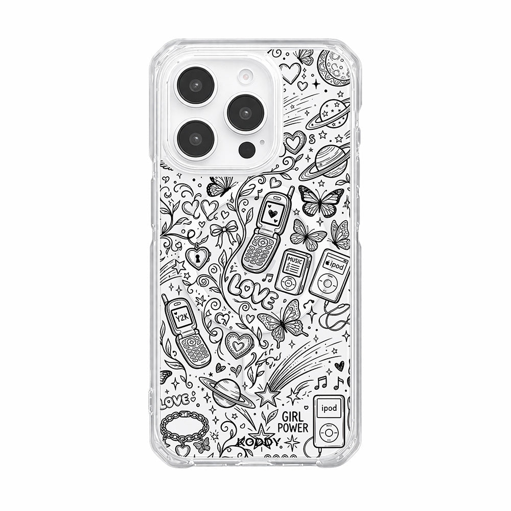 Black Y2K Doodle Pattern Clear Phone Case-KODDY aesthetic iphone case UK