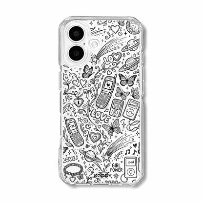 Black Y2K Doodle Pattern Clear Phone Case-KODDY aesthetic iphone case UK