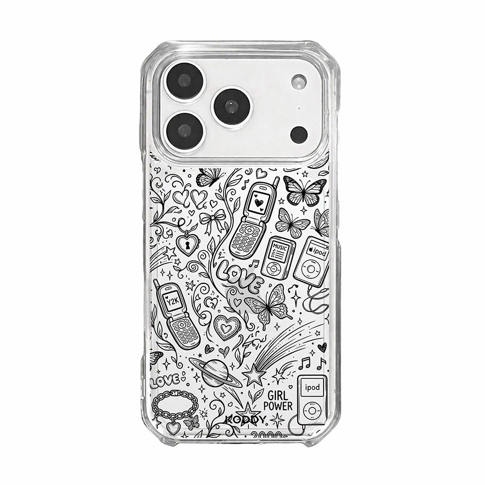 Black Y2K Doodle Pattern Clear Phone Case-KODDY aesthetic iphone case UK