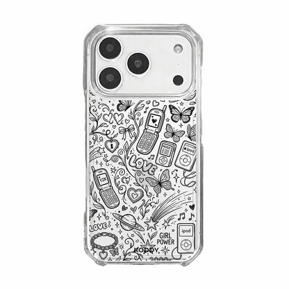 Black Y2K Doodle Pattern Clear Phone Case-KODDY aesthetic iphone case UK
