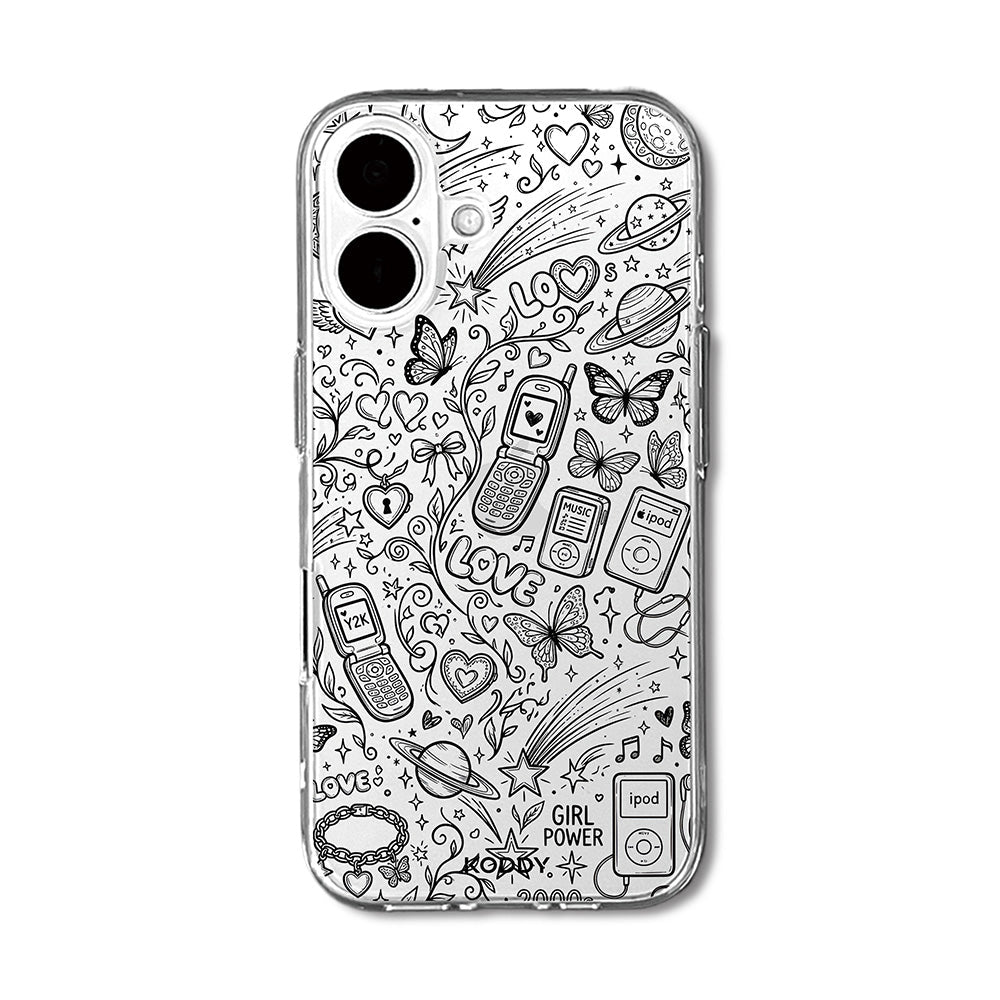 Black Y2K Doodle Pattern Clear Phone Case-KODDY aesthetic iphone case UK