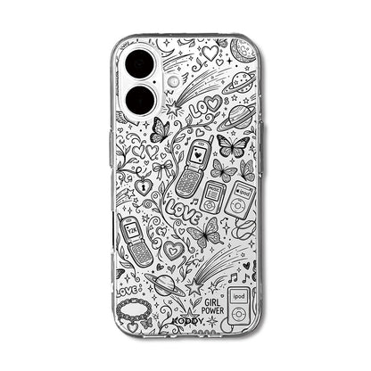 Black Y2K Doodle Pattern Clear Phone Case-KODDY aesthetic iphone case UK