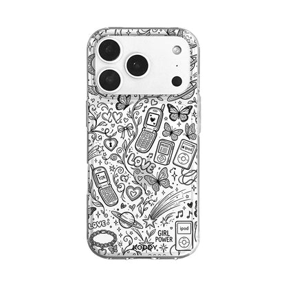 Black Y2K Doodle Pattern Clear Phone Case-KODDY aesthetic iphone case UK