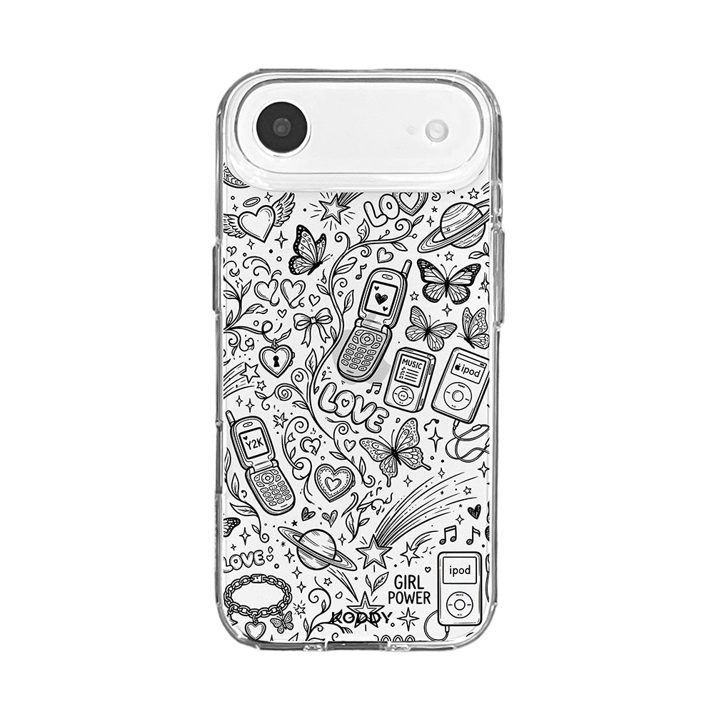 Black Y2K Doodle Pattern Clear Phone Case-KODDY aesthetic iphone case UK