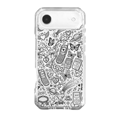 Black Y2K Doodle Pattern Clear Phone Case-KODDY aesthetic iphone case UK