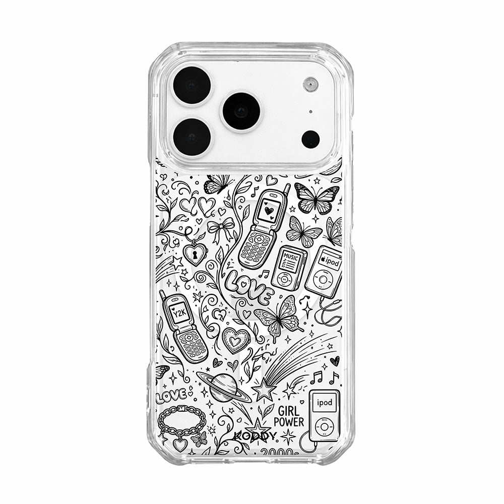 Black Y2K Doodle Pattern Clear Phone Case-KODDY aesthetic iphone case UK