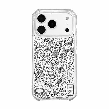 Black Y2K Doodle Pattern Clear Phone Case-KODDY aesthetic iphone case UK