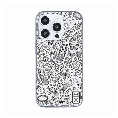 Black Y2K Doodle Pattern Clear Phone Case-KODDY aesthetic iphone case UK