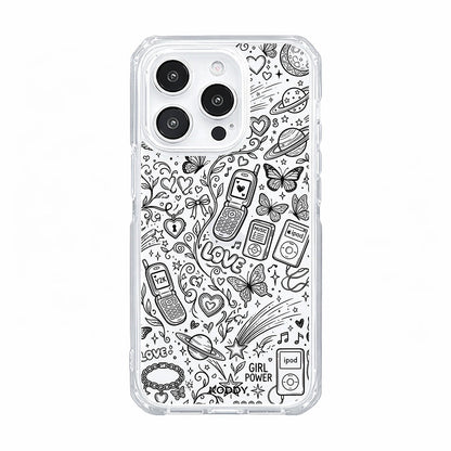 Black Y2K Doodle Pattern Clear Phone Case-KODDY aesthetic iphone case UK