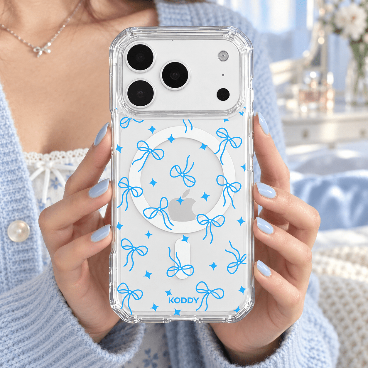 Blue Bow & Sparkle Aesthetic Phone Case-KODDY aesthetic iphone case UK