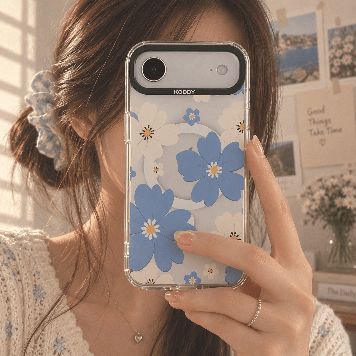 Blue Floral Aesthetic Clear iPhone Case-KODDY aesthetic iphone case UK