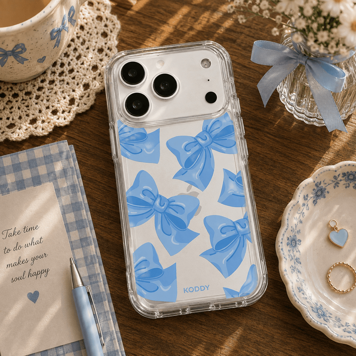 Blue Fluffy Ribbon Bows Phone Case-KODDY aesthetic iphone case UK