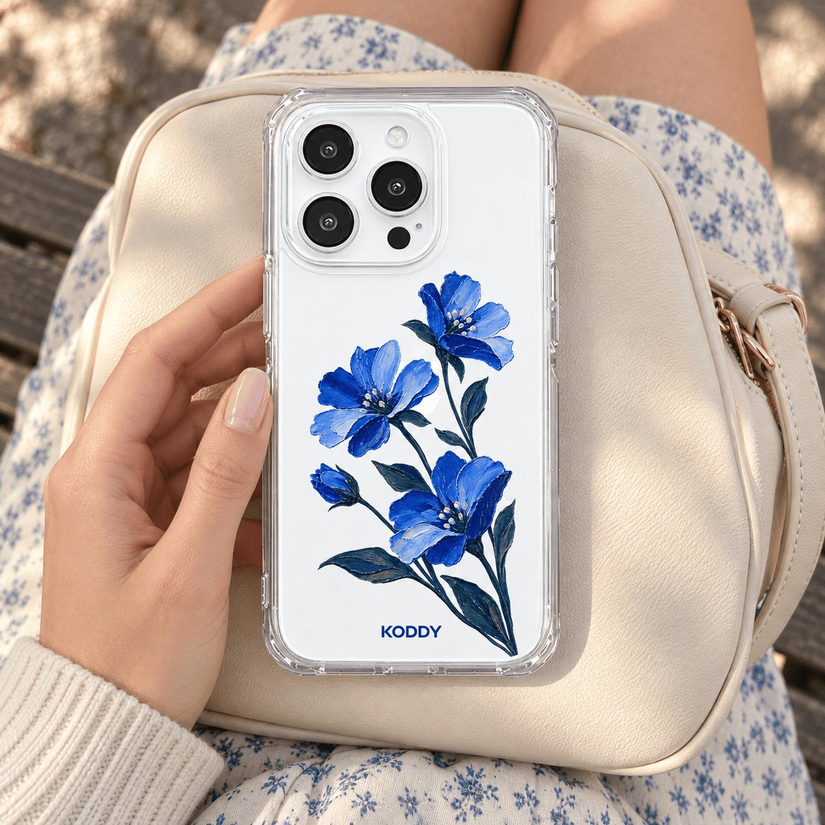 Blue Oil Painted Floral Aesthetic Phone Case-KODDY aesthetic iphone case UK