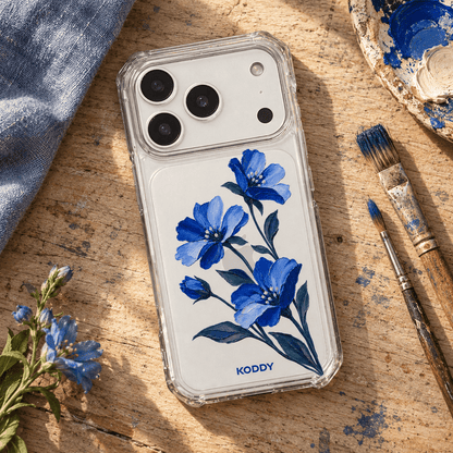 Blue Oil Painted Floral Aesthetic Phone Case-KODDY aesthetic iphone case UK