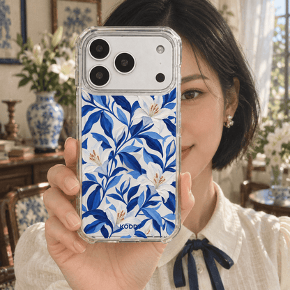 Blue Oil Painted Lily Floral Aesthetic Phone Case-KODDY aesthetic iphone case UK