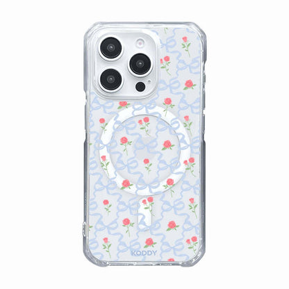 Blue Ribbon and Rose Phone Case with Floral Design for Elegant Phone Protection