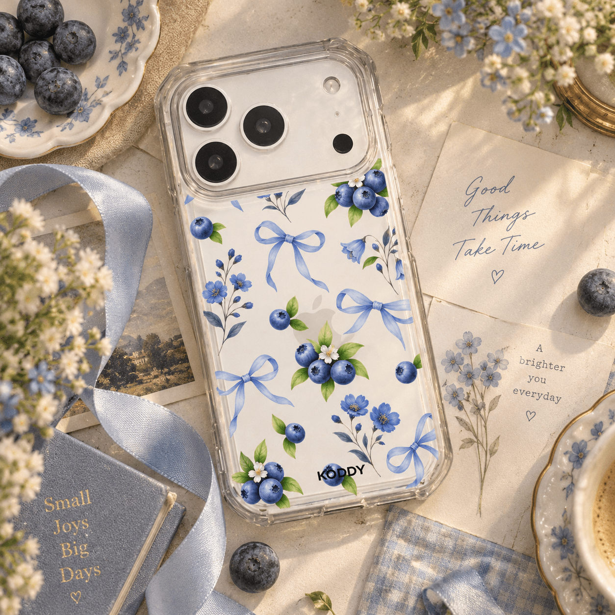 Blueberry & Bow Floral Phone Case-KODDY aesthetic iphone case UK