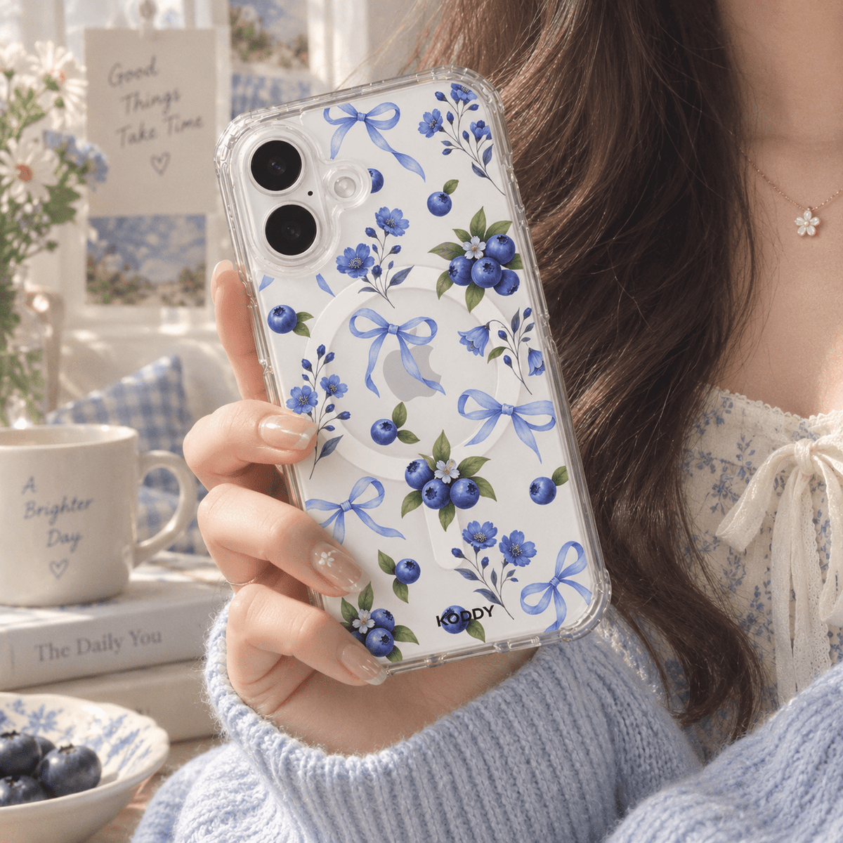 Blueberry & Bow Floral Phone Case-KODDY aesthetic iphone case UK