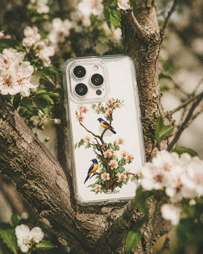 Bluebird Blossom Floral Tree Clear Phone Case-KODDY aesthetic iphone case UK