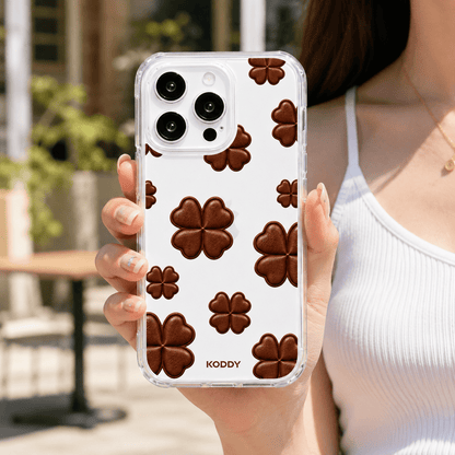 Brown Lucky Clover Clear Phone Case-KODDY aesthetic iphone case UK