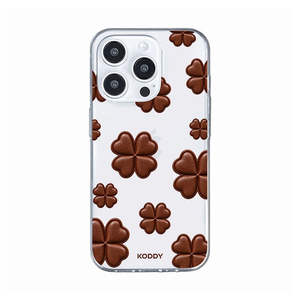Brown Lucky Clover Clear Phone Case