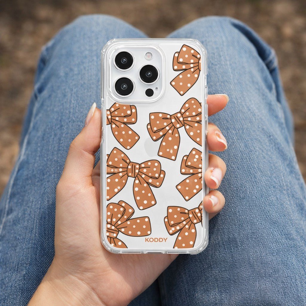 Brown Polka Dot Bow Clear Phone Case - KODDY aesthetic iphone case UK
