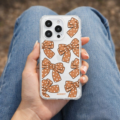Brown Polka Dot Bow Clear Phone Case - KODDY aesthetic iphone case UK