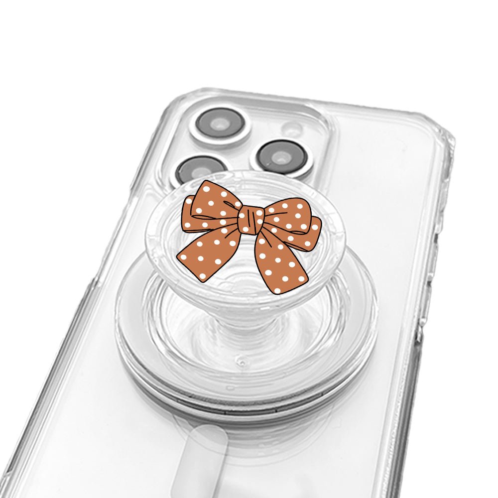 Brown Polka Dot Bow Phone Grip