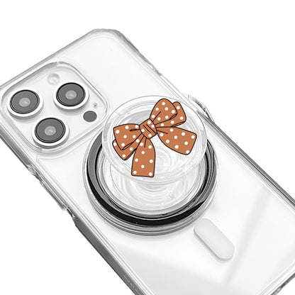 Brown Polka Dot Bow Phone Grip