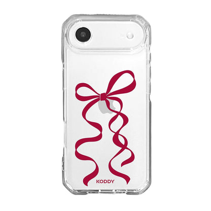 Cherry Red Long Ribbon Bow Clear Phone Case