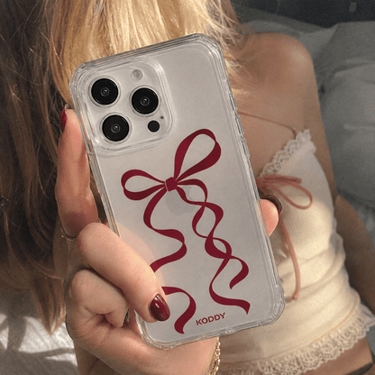 Cherry Red Long Ribbon Bow Clear Phone Case-KODDY aesthetic iphone case UK