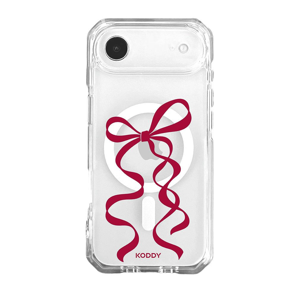 Cherry Red Long Ribbon Bow Clear Phone Case