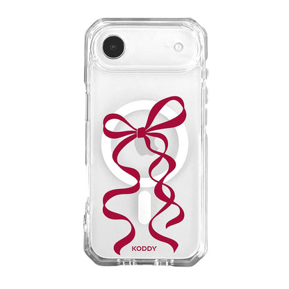 Cherry Red Long Ribbon Bow Clear Phone Case