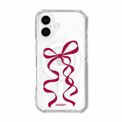 Cherry Red Long Ribbon Bow Clear Phone Case