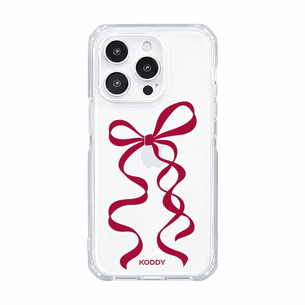 Cherry Red Long Ribbon Bow Clear Phone Case