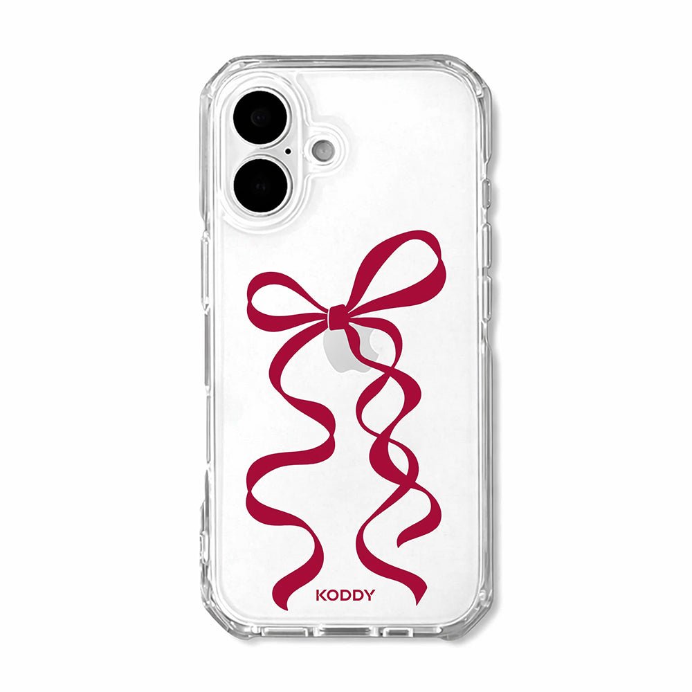 Cherry Red Long Ribbon Bow Clear Phone Case