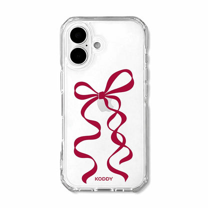 Cherry Red Long Ribbon Bow Clear Phone Case