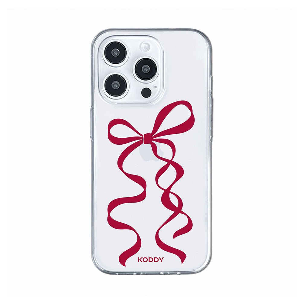 Cherry Red Long Ribbon Bow Clear Phone Case